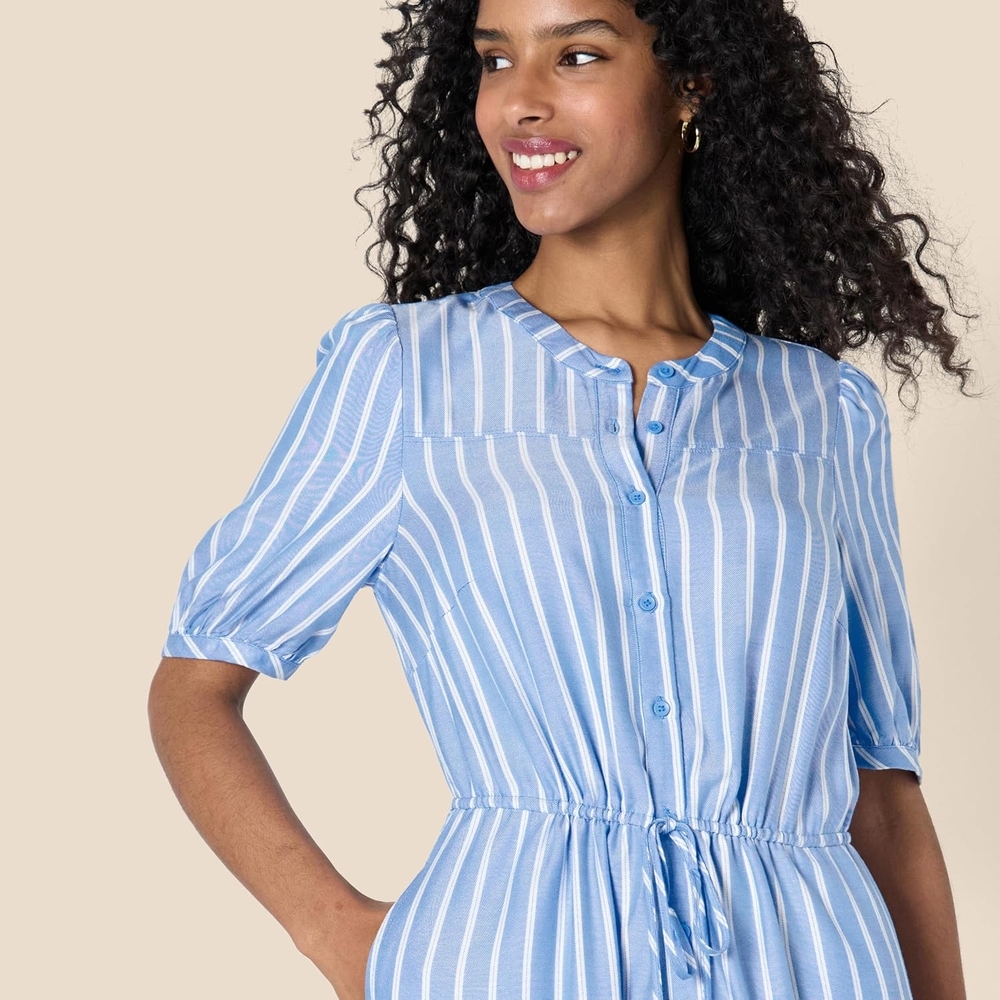 Blue Striped Button-Up Dress